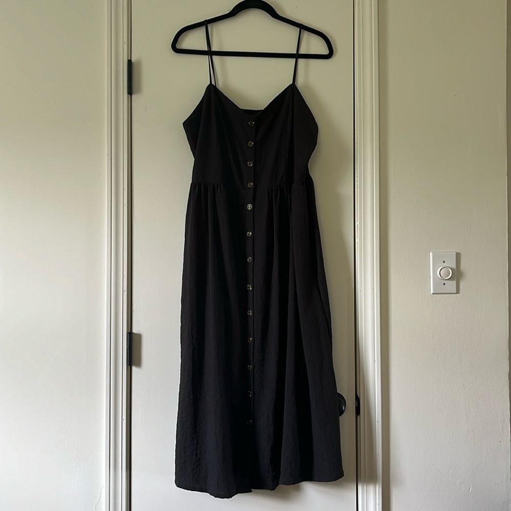 H&M - Black Spaghetti-Strap Midi Dress - Size 14